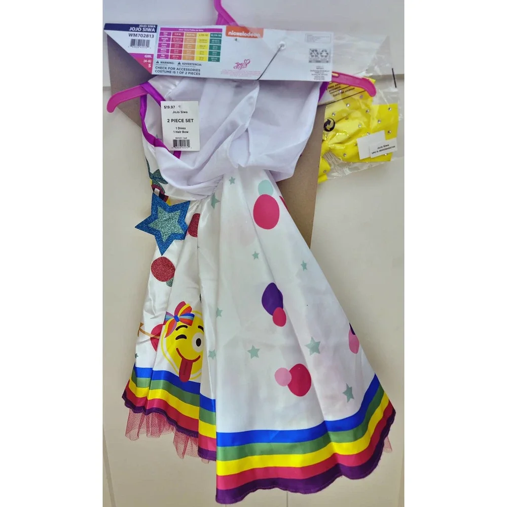 JoJo Siwa Costume Girls S 4–6 Dress & Bow Halloween Pretend Play Nickelodeon NEW